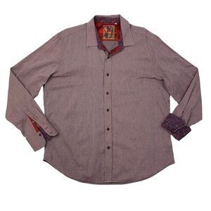 Robert Graham Shirt Mens XXL Burgundy Grey Cotton Flip Cuff Printed Button Up
